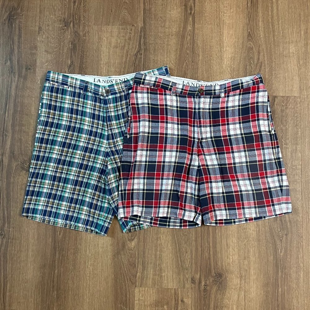 EUC Lands End Plaid Shorts Bundle Sz 34